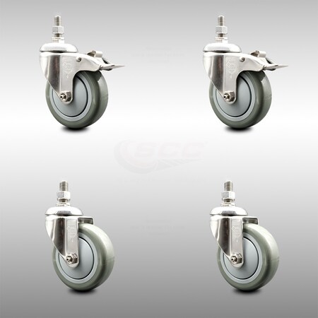 Service Caster 4 Inch 316SS Gray Polyurethane 1/2 Inch Threaded Stem Caster Lock Brake SCC, 2PK SCC-SS316TSTTL20S414-PPUB-121315-2S2